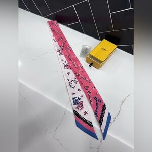 Fendi Pink Silk Twilly/Neckerchief.